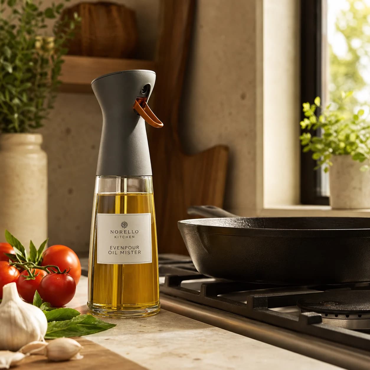 Synthetic Norello Kitchen concept showing controlled oil misting while cooking